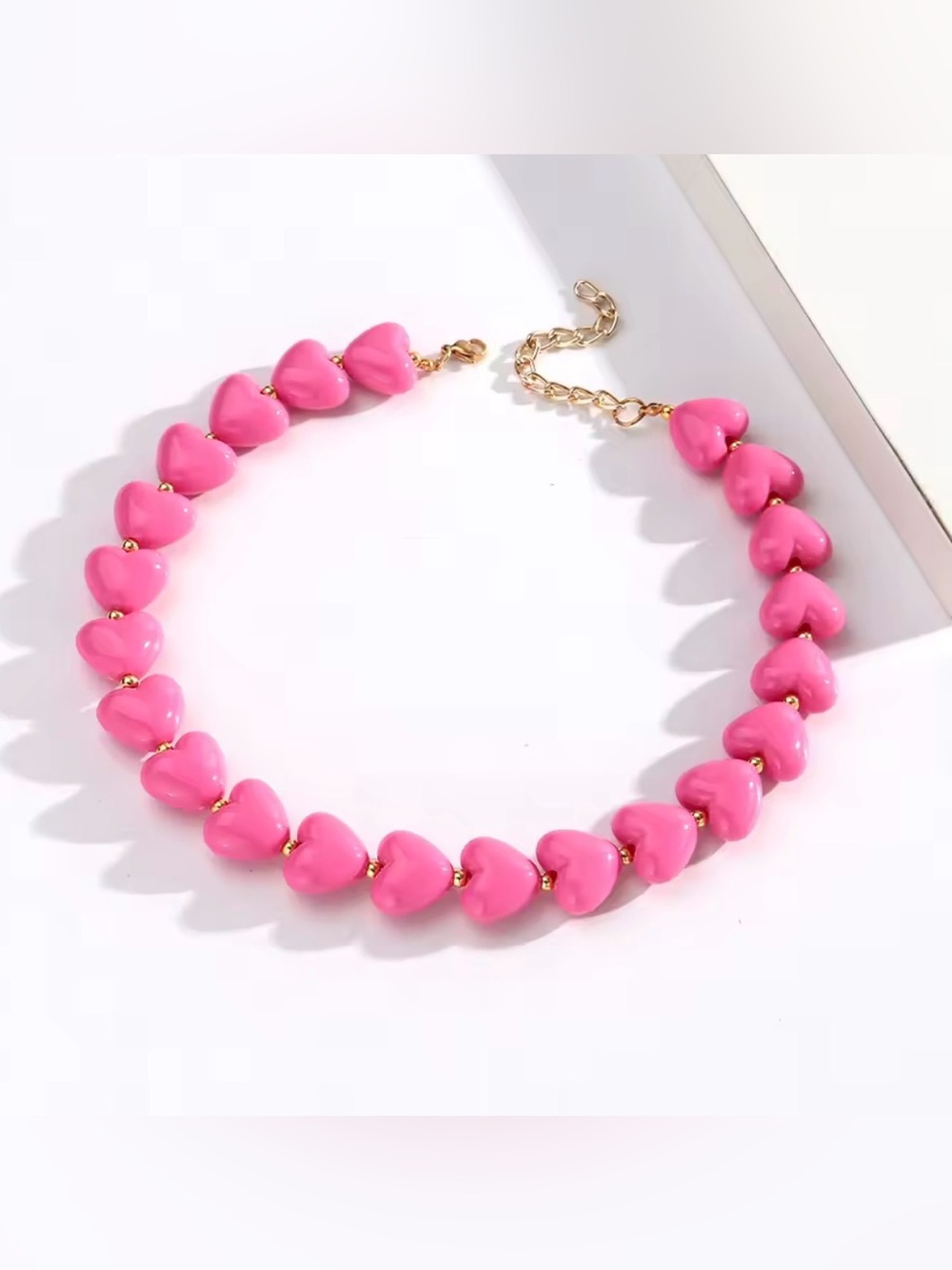 Pink Heart Bead Choker Necklace Luxury Jewelry - Picture 3 of 5